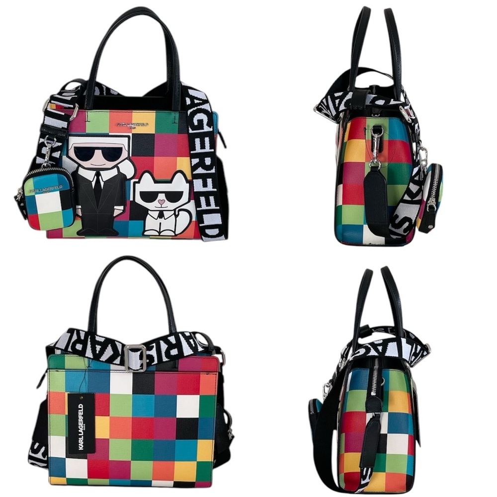 Karl Lagerfeld Paris Maybelle Satchel Multicolor Handle Crossbody Strap Bag (OY) - Picture 3 of 14